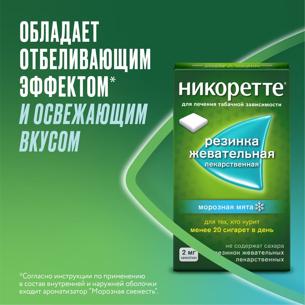 Никоретте, 2 мг, резинка жевательная [морозная мята], 30 шт.